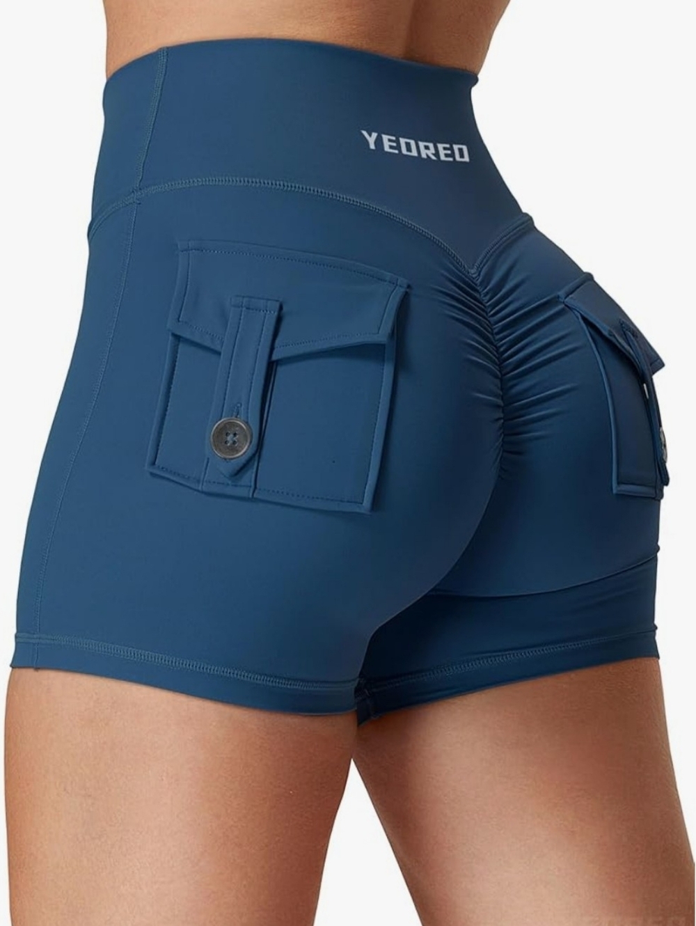 Yeoreo Deep Blue Pocket Scrunch Athletic Shorts Large - Never Worn - Picture 2 of 9